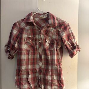 Mudd Pink and Gray Plaid Shirt